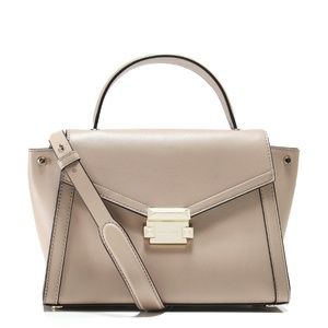 Michael Kors MK Whitney Large Leather Satchel Shoulder Bag Tote Purse, Soft Pink